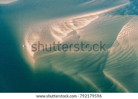 aerial view of underwater sand bars in the Bassin d'Arcachon in France
