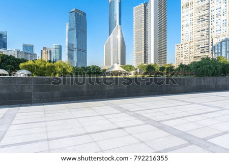 Panoramic skyline and modern buildings with empty floor in shanghai china