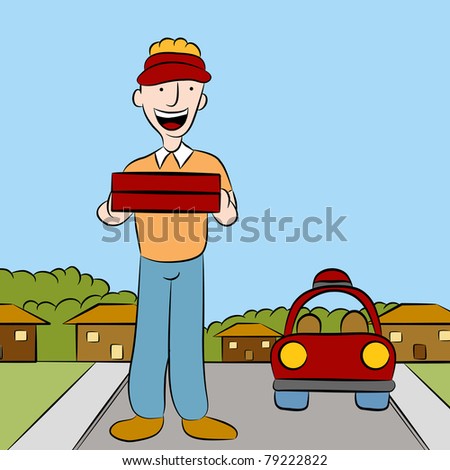 An image of a man delivering pizza.