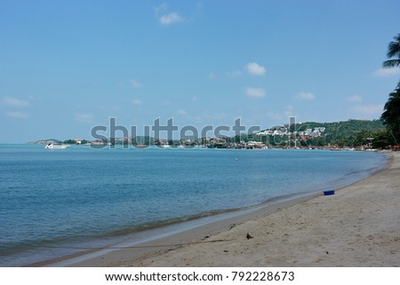 Bangrak Beach and ocean Koh Samui, Thailand. Royalty-Free Stock Photo #792228673