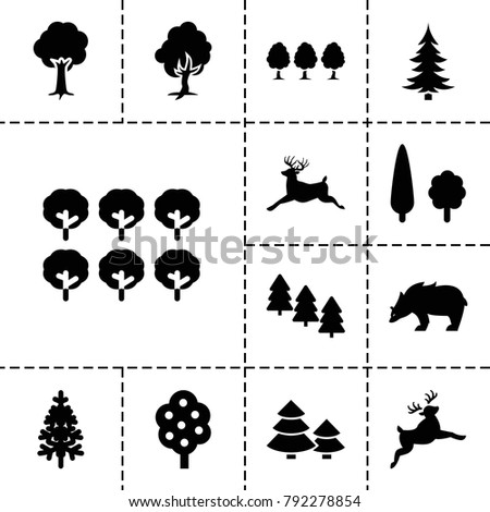 Forest icons. set of 13 editable filled forest icons such as tree, pine tree, deer, pine-tree