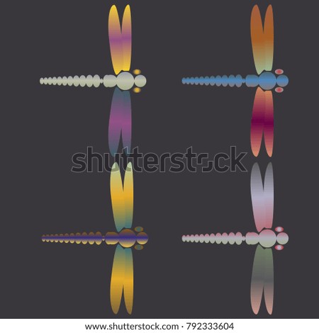 Decorative colored cute dragonfly. Vintage element silhouettes for your design.