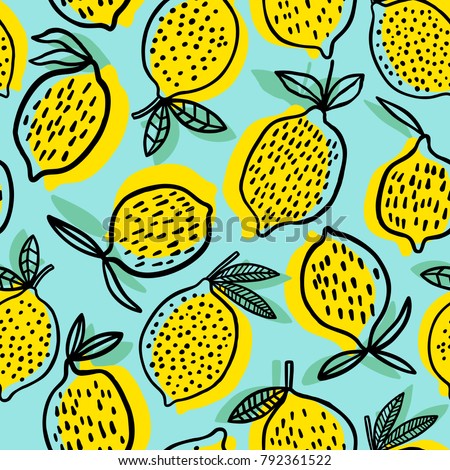 Lemon seamless pattern vector illustration. Summer design Royalty-Free Stock Photo #792361522