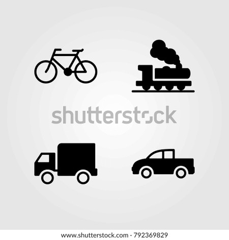 Transport vector icons set. truck, train and lorry
