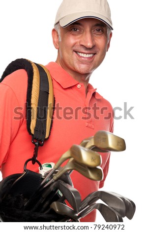 Male golfer carrying his bag