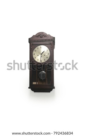 Old wooden clock on white background