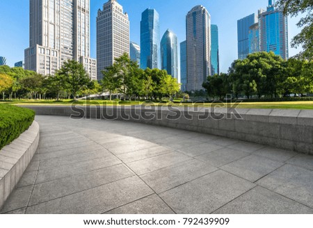 Empty marble floor with modern building in shanghai