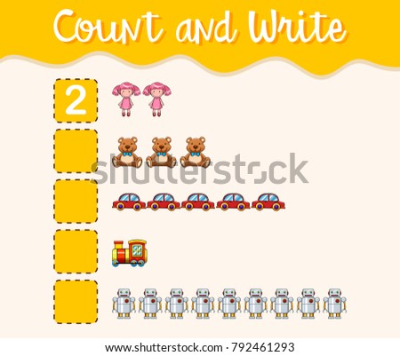 Count and write with different toys illustration