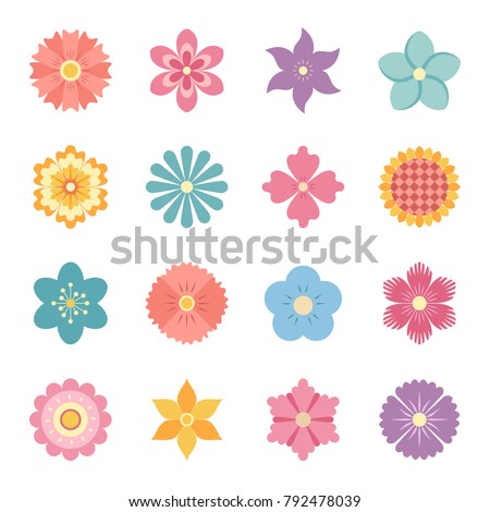 Icons of flowers. Flat style. Vector illustration.