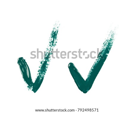 Yes tick mark sign made with a paint stroke isolated over the white background, set of two different versions
