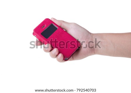 Hand holding a smart phone with isolated on white background