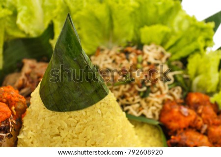close up portrait of indonesian food nasi tumpeng for celebration