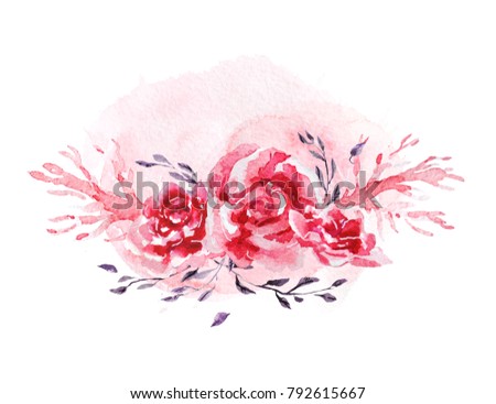 Artistic hand drawn watercolor composition with pictorial paint drops and backdrops. Good for Valentine day, wedding celebration and decoration - cards, posters, prints, banners, invitations etc.