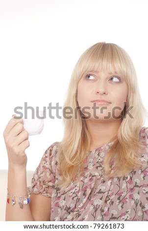 nice girl holding a cup on a white