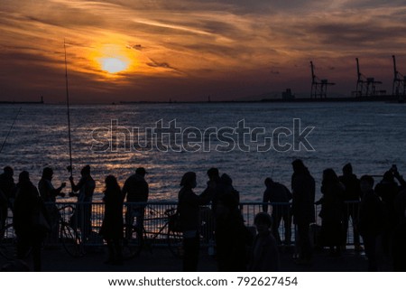 sunset in evening at osaka pier