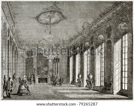 Old illustration of Hotel de Villars interior, Paris. Created by Davioud, published on Magasin Pittoresque, Paris, 1850