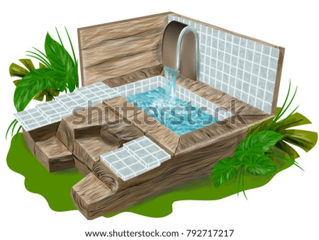 small pool in garden and green grass