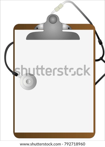 A hospital bed clipboard with a stethoscope.