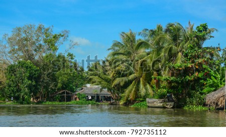 River scenery at sunny day in Mekong Delta, Southern Vietnam.