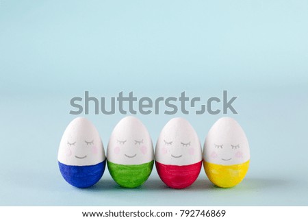 funny, colorful, cute and kind Easter eggs - hand-painted. Background for Easter greetings, concept