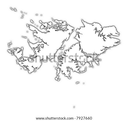 Falkland Islands outline map with shadow. Detailed, Mercator projection.