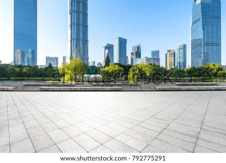 empty marble floor with cityscape in shanghai china