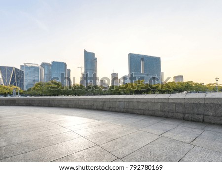 empty marble floor with cityscape in hangzhou china