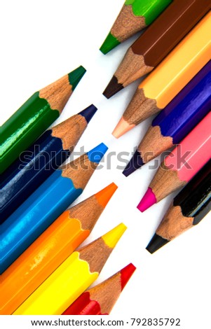 Colored pencils isolated on white background. Pencils for drawing, with clipping path.
