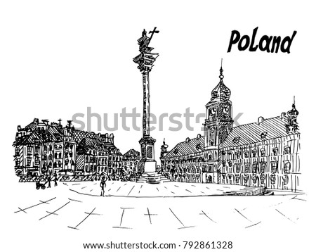 black and white postcard polish sketch style vector