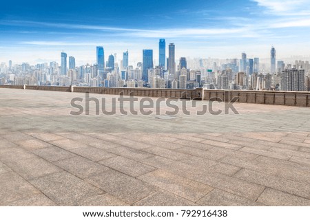 Road ground and Chongqing urban architectural landscape skyline