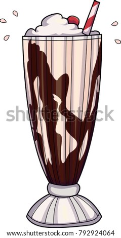 Vector illustration of a milkshake with strawberry flavor and chocolate syrup