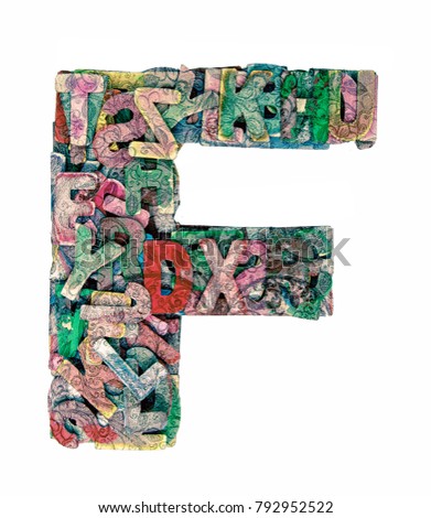 lots of small wooden letters to make up the letter F