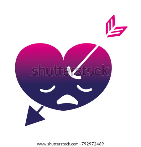 silhouette sad heart with arrow kawaii character