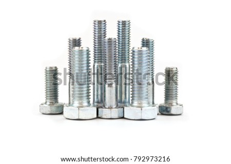 Many different bolts isolated on white background