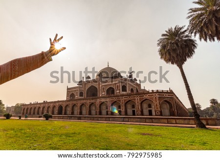 Humayun's Tomb in Delhi, India. The Humayun Tomb is also famous tourist place in Delhi. Locals also come to see this great Persian architecture marvel. Humayun Tomb is the last resting of the Emperor. Royalty-Free Stock Photo #792975985