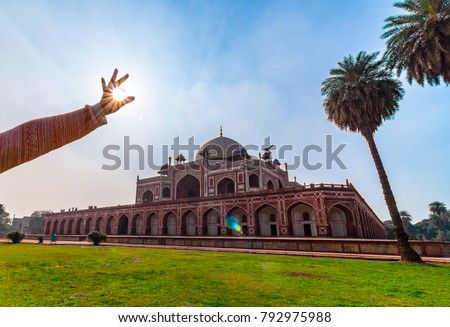 Humayun's Tomb in Delhi, India. The Humayun Tomb is also famous tourist place in Delhi. Locals also come to see this great Persian architecture marvel. Humayun Tomb is the last resting of the Emperor. Royalty-Free Stock Photo #792975988