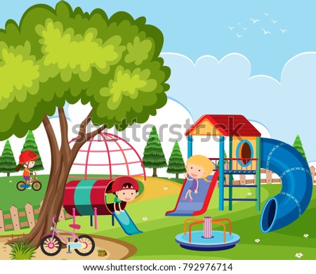 Happy children playing in playground illustration