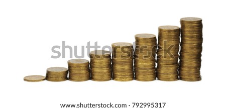 stacks of coins isolated on white background