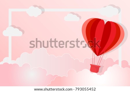 Illustration of red heart balloon flying on the sky with the words for valentine's day