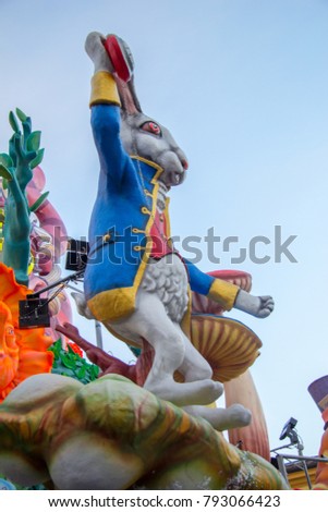 Allegorical wagons in Fano, carnival parade  in Italy Royalty-Free Stock Photo #793066423