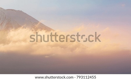 Top of Fuji volcano mountain with sunset tone, Japan natural landscape
