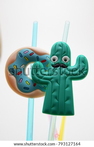 Donut and cactus straw