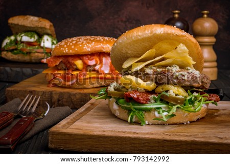 Burgers on the rusty background