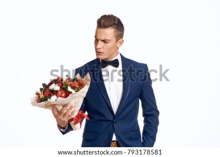 man with a fruit bouquet on isolated background                               