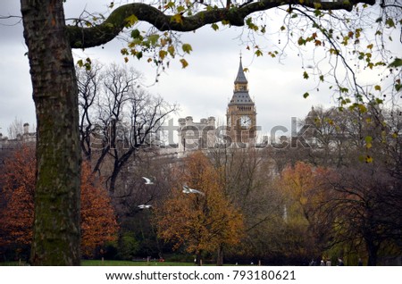 View of Big Ben in London from St. James's Park Royalty-Free Stock Photo #793180621