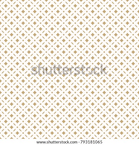 Golden abstract floral seamless pattern. Vector gold and white background. Simple geometric leaf ornament. Delicate luxury graphic texture with diamond shapes, square grid. Elegant design for decor
