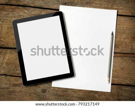 Digital tablet, paper and pencil