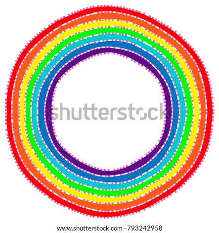 Rainbow colorful circle in seven colors. Festive round shape for design, clothes, fabric, textile, patterns, manufacturing, scrapbook, decoupage, party, birthday, banners