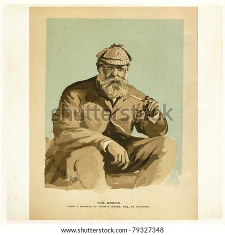Portrait of Thomas M. Morris, 16 June 1821 – 24 May 1908, a pioneer of professional golf from a drawing by Thomas Hodge of St Andrews, Scotland for the Royal And Ancient Golf Club book of rules 1887.