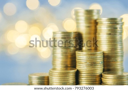 rows of coins, business, Finance banking and saving money concept